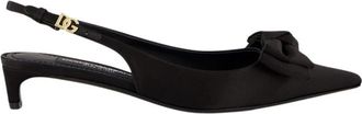 Dolce & Gabbana Zwarte Satijnen Strik Slingbacks - Dames - Pumps - Zwart - 39 EU - Satijn - Schoenen