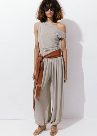 Mango Top asimmetrico drappeggiato grigio chiaro/pastello - Donna - XS - MANGO