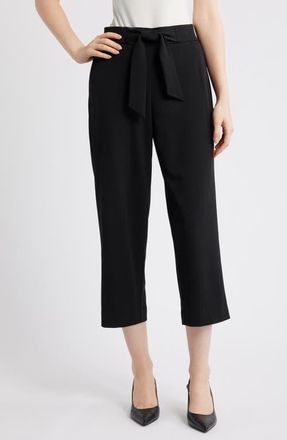 Anne Klein Tie Front Pull-On Wide Leg Crop Pants in Anne Black at Nordstrom, Size X-Large P