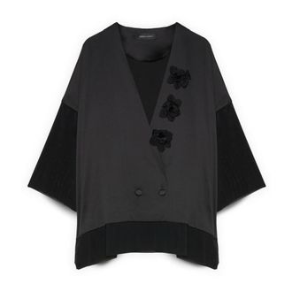 Fiorella Rubino Jassen, Dames, Zwart, XS, Satijn, Dubbelrijige Satijnen Jas