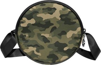Generic Circle Crossbody Bag for Women, Camouflage Small Sling Bag Daypack with Zipper Adjustable Shoulder Straps Casual Ladies Girls Round Purse