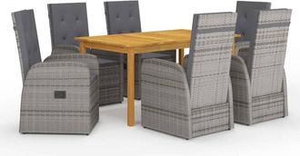 vidaXL 7 Piece Garden Dining Set with Cushions Grey Poly Rattan vidaXL