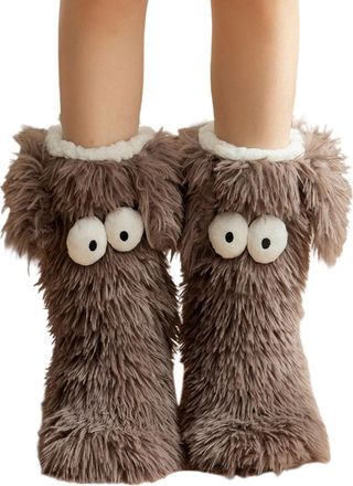 Generic funny slippers-Slipper Socks, Novelty Socks, Cute Monster Fluffy Socks, House Socks with Non-Slip Sole, Warm Winter Bed Socks for Home Office, Funny N