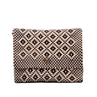 Lola's Bag Womens Handmade Aztec Long Metal Strap Crossbody Bag In Black/beige
