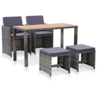 vidaXL Set Comedor Jard&iacute;n 5 Pzas Rat&aacute;n Sint&eacute;tico Y Madera Acacia Gris Vidaxl