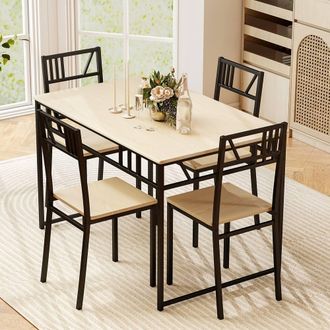 Costway Costway 5 Pcs Dining Table Set Industrial-Style Kitchen Table & 4 Chairs in Natural