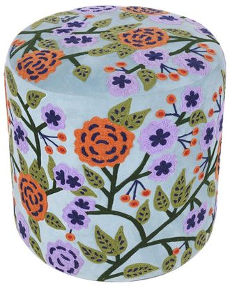 LR Home Lr Home Dahlia Velvet Floral Embroidered Handmade Ottoman
