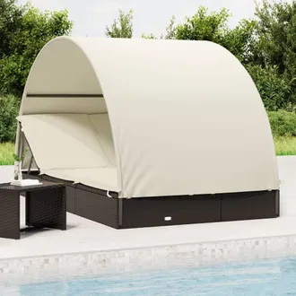 vidaXL Vidaxl - Tumbona 2 Personas Toldo Redondo Rat&aacute;n Pe Negro 211x112x140 Cm