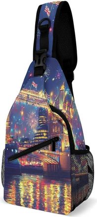 Generic Tower Bridge in London Fireworks Mens Shoulder Bags Sling Crossbody Backpack Travel Hiking Chest Bag with Small Side 38x20cm