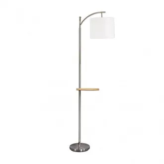 Fabrilamp 1xe27 Piantana In Seta 1xe27 Nichel Con Paralume Bianco Con Tavolo In Legno Incorporato 181x27x44 Cm