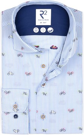 R2 Mens Biycle Print Cutaway Collar Shirt Light Blue - Size 17.5 inch