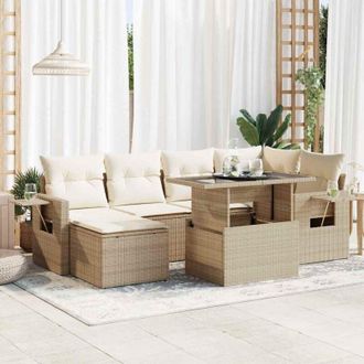vidaXL Vidaxl - Set Sof&aacute;s De Jard&iacute;n 7 Piezas Y Cojines Rat&aacute;n Sint&eacute;tico Beige