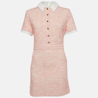 Maje Pink Collared Tweed Mini Dress