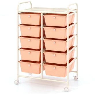 Costway 10-Drawer Storage Cart Rolling Cart w/Universal Wheel & Handle Pink