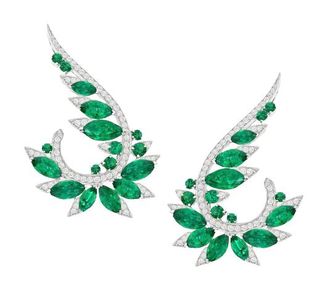 Stephen Webster Emerald and Diamond Plumage Earrings Size M