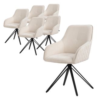 ML Design Ml-design Set 6x Silla De Comedor Giratoria Con Respaldo Y Reposabrazos Asiento Color Crema De Tela Tejida Tapizado Con Patas De Metal Sill&oacute;n Dise&ntilde;o E