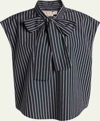 Marni Self-Tie Half-Placket Striped Blouse