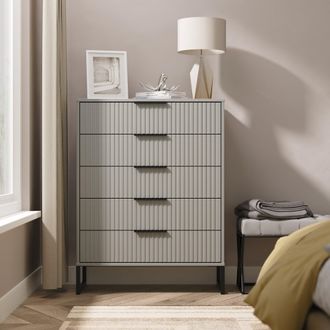 Lewis's Fluted 5 Drawer Chest in Dusk Grey - Ready Assembled - Lewiss Home | TJ Hughes