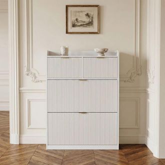 OEM Pocketpop - Mueble Para Zapatos - 2 Cajones - 4 Estantes Ajustables - Blanco - 80x24x110 Cm