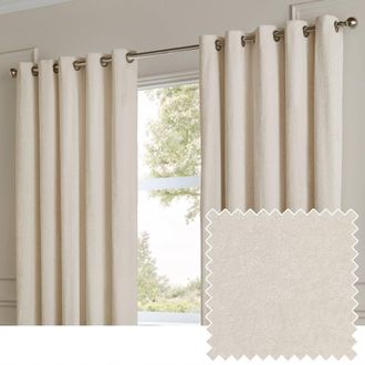 Riva Paoletti Lustre Velvet Fully Lined Eyelet Curtain Pair in Off-White | Size: 229 cm width x 229 cm drop