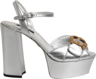 Dolce & Gabbana Silver Logo Ankle Strap Heels Sandals Womens Shoes (Pre-Owned)