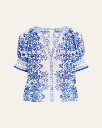 Alice & Olivia Thalia Puff-Sleeve Blouse