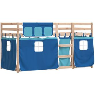 vidaXL Litera Con Cortinas Madera Maciza De Pino Azul 80x200 Cm Vidaxl