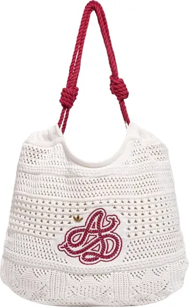 adidas Originals Crochet Tote Shoulder Bag Off White Collegiate Burgundy KX0539