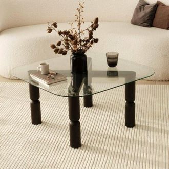 Dmora Mesa De Caf&eacute; Psamathe, Mesa De Centro Baja, Revistero Para Sof&aacute;, Estante De La Sala De Estar, 80x80h40 Cm, Antracita Y Transparente, Con Embalaje Refo