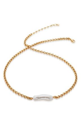 Monica Vinader Nura Biwa Pearl Charm Necklace in Yellow Gold at Nordstrom