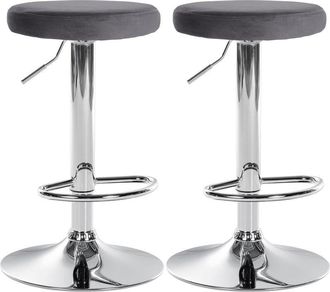 Clp Clp - Set De 2 Taburetes De Bar Ponte En Terciopelo Gris Oscuro Metal Cromado