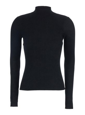Twinset Black Turtleneck Sweater With Ribbed Design In Fabric Woman