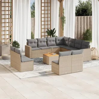 vidaXL Set De Sof&aacute;s De Jard&iacute;n 12 Pzas Y Cojines Rat&aacute;n Sint&eacute;tico Marr&oacute;n Vidaxl