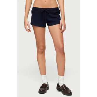 Edikted Baila Waffle Knit Drawstring Shorts in Navy at Nordstrom, Size X-Large