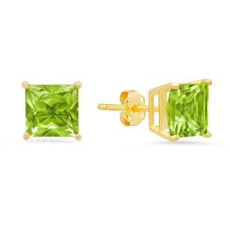 MAX + STONE 14k Yellow Gold Solitaire Princess-Cut Gemstone Stud Earrings (7mm)