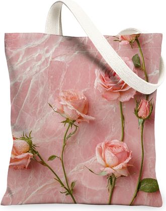 Generic Canvas Tote Bag for Shopping 13x15, 3D Luxury Pink Romantic Flower Reusable Grocery Print Bag for Women, Holiday Beach Aesthetic Painting Gift Decor