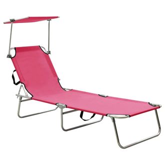 vidaXL Vidaxl - Tumbona Plegable Con Toldo De Acero Rosa Magenta