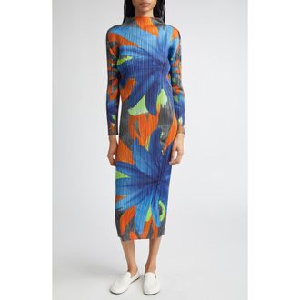 Pleats Please Issey Miyake Carnival Pleated Long Sleeve Midi Dress in Gray at Nordstrom, Size 2