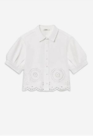 Frame Denim Womens Eyelet Billow Sleeve Shirt In White