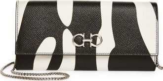 Ferragamo Double Gancio Stripe Leather Wallet on a Chain in White Stampa Zebra Nero at Nordstrom
