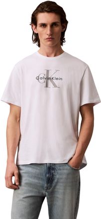 Calvin Klein Mens Short Sleeve Monologo Cotton T-Shirt, White (Brilliant White), L