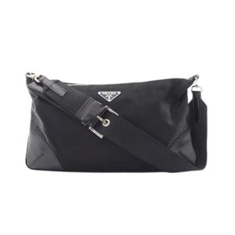 Prada Pre-owned Cross Body Bags, female, Black, Size: ONE SIZE Pre-owned Tessuto Light Nylon Leather Shoulder Bag