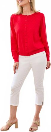 Tribal Button Down Front Pointelle Cardigan In Rouge