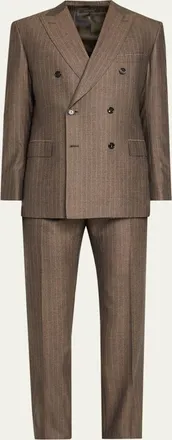 Brioni Mens Tonal Stripe Herringbone Double-Breasted Suit