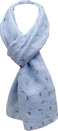World of Shawls NEW Silver Glitter Foil Flamingo Bird Print Fashion Scarf (Baby Blue)