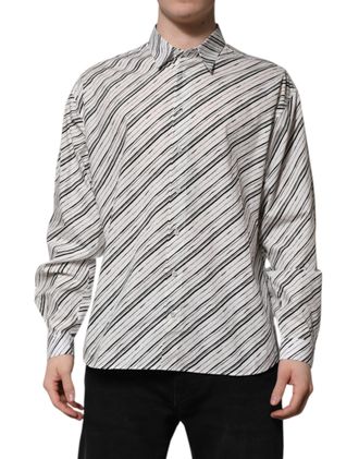 Dolce & Gabbana White Striped Long Sleeves Men Formal Mens Shirt