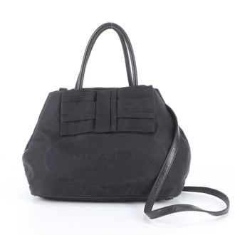 Prada Black Leather Nylon Shoulder Bag Tote Bag (Pre-Owned)