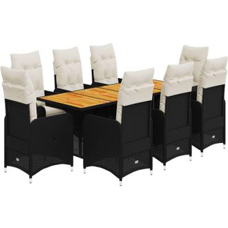 vidaXL Set De Mesa Y Sillas De Jard&iacute;n 9 Pzas Y Cojines Rat&aacute;n Pe Negro Vidaxl