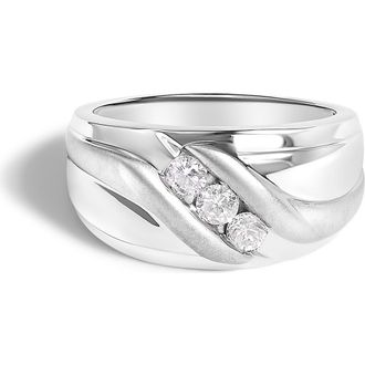 House of Brilliance Mens Silver 1/2 Cttw Diamond Channel Set 3-Stone Band Ring in White at Nordstrom, Size 10.5