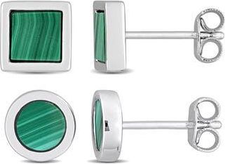 Delmar Mens Set of 2 Malachite Square Stud Earrings in Green at Nordstrom Rack